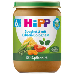 HiPP Bio Spagetti paradicsomszószban borsóval és borsófehérjével 190 g 6 hó+