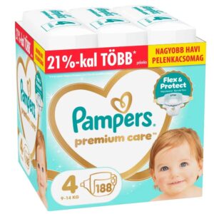 Pampers Premium Care Nadrágpelenka 4-es méret (9-14 kg) 188 db - Havi pelenkacsomag