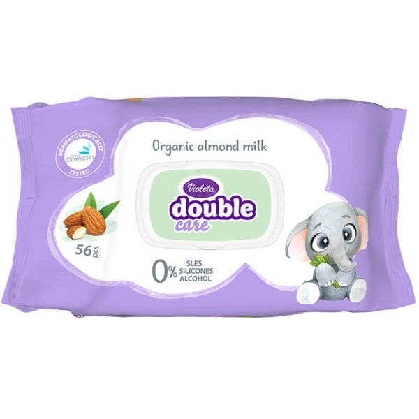 Violeta Organic Almond Milk Nedves törlőkendő visszazárható fedéllel 56 db