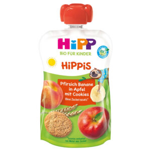 HiPP HiPPis Bio Alma-banán-őszibarack keksszel 100 g 12 hó+