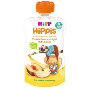 HiPP HiPPis Bio Alma-banán-őszibarack keksszel 100 g 12 hó+