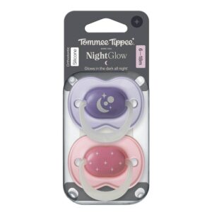 Tommee Tippee Night Glow Éjszakai nyugtatócumi 6-18 hó 2 db (rózsaszín, lila)