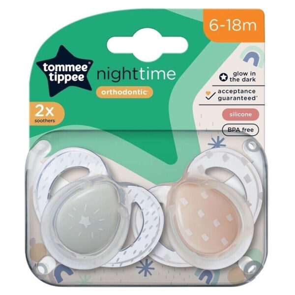 Tommee Tippee Night time éjszakai cumi 6-18 hó (2 db) (barack, szürke csillaggal)