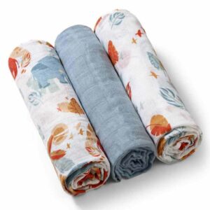 BabyOno Szuper puha muszlin pelenka 3 db (dzsungel, elefánt, acélkék) 0 hó+ 348/07