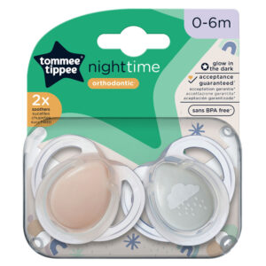 Tommee Tippee Night time éjszakai cumi 0-6 hó (2 db) (szürke esőfelhő, rózsaszín)