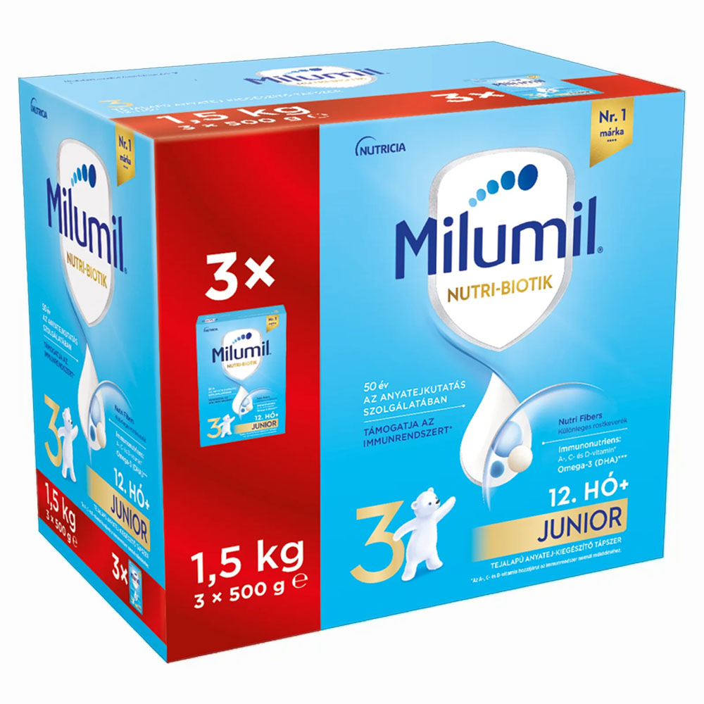 Milumil 3 Junior tejalapú anyatej-kiegészítő tápszer 12. hónapos kortól 1500 g Milumil 3 Junior tejalapú anyatej-kiegészítő tápszer 12. hónapos kortól 1500 g