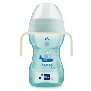 MAM Fun to Drink Cup night ivást tanító pohár világító fogókával 270 ml 8 hó+ türkiz