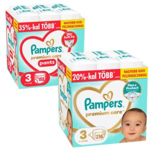Pampers Premium Care Nadrág- és Pants bugyipelenka csomag 3-as méret (6-11 kg) 216 db + 152 db