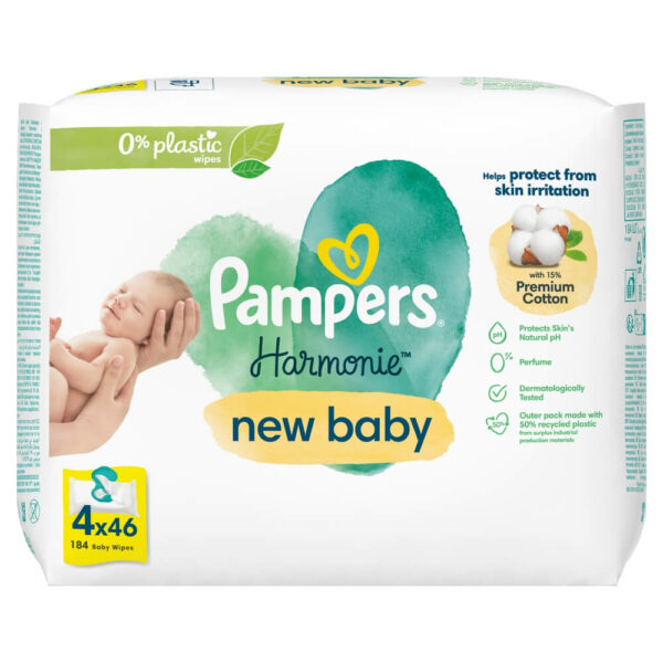 Pampers Harmonie New Baby Nedves Törlőkendő 4x 46 db (184 db)