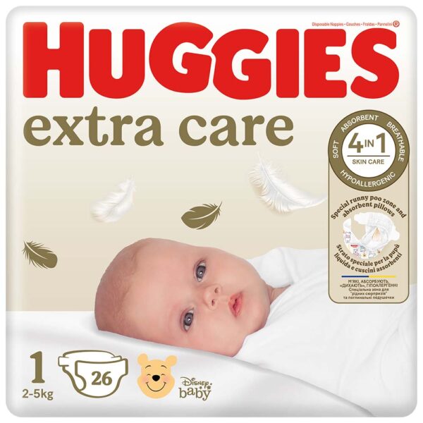 Huggies Extra Care Újszülött nadrágpelenka 1-es méret (2-5 kg) 26 db