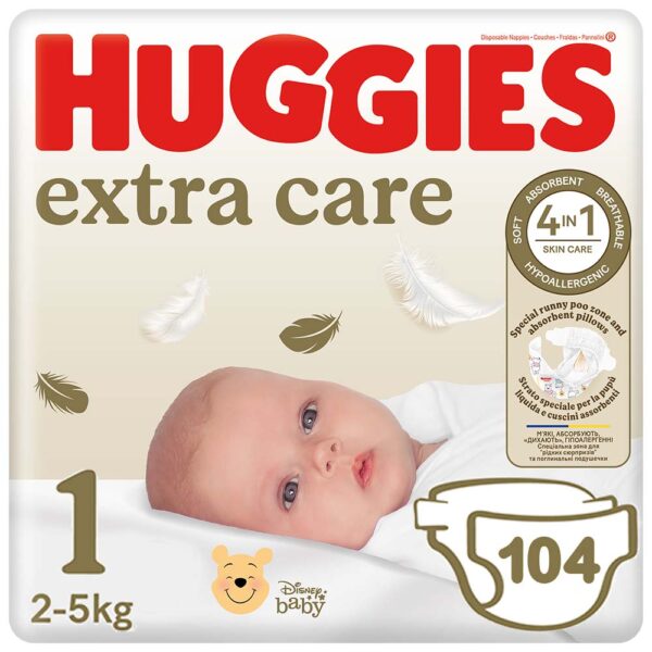 Huggies Extra Care Újszülött nadrágpelenka 1-es méret (2-5 kg) 104 db