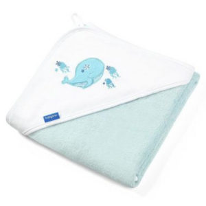 BabyOno bambusz kapucnis fürdőlepedő türkiz bálnás 85x85 cm