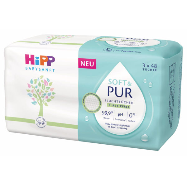 HiPP Soft & Pure Nedves törlőkendő 0% parfüm 99% víz 3x 48 db