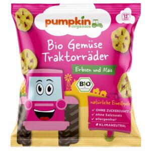 Pumpkin Organics Bio Zöldésges tarktorkerék borsóval és kukoricával 20 g 12 hó+
