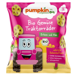 Pumpkin Organics Bio Zöldséges traktorkerék borsóval és kukoricával 20 g 12 hó+