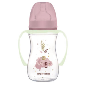 Canpol Babies EasyStart Anti-Colic Cumisüveg világító fogókával 240 ml 3 hó+ (Sleepy Koala - rózsaszín)