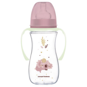 Canpol Babies EasyStart Anti-Colic Cumisüveg világító fogókával 300 ml 12 hó+ (Sleepy Koala - rózsaszín)