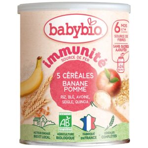 BabyBio Immunité - Almás-banános 5 gabonás pép 6 hó+ 220 g (10-24 adag)