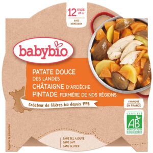 BabyBio Tanyasi gyöngytyúk édesburgonyával és gesztenyével 230 g 12 hó+