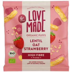 Lovemade Organic Bio Epres kukoricás lencsés zabpufi 20 g 6 hó+
